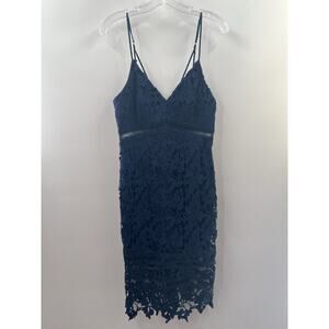 ASTR The Label Women’s Navy Blue Lace Bodycon Dress Back Zip Adjustable Strap M